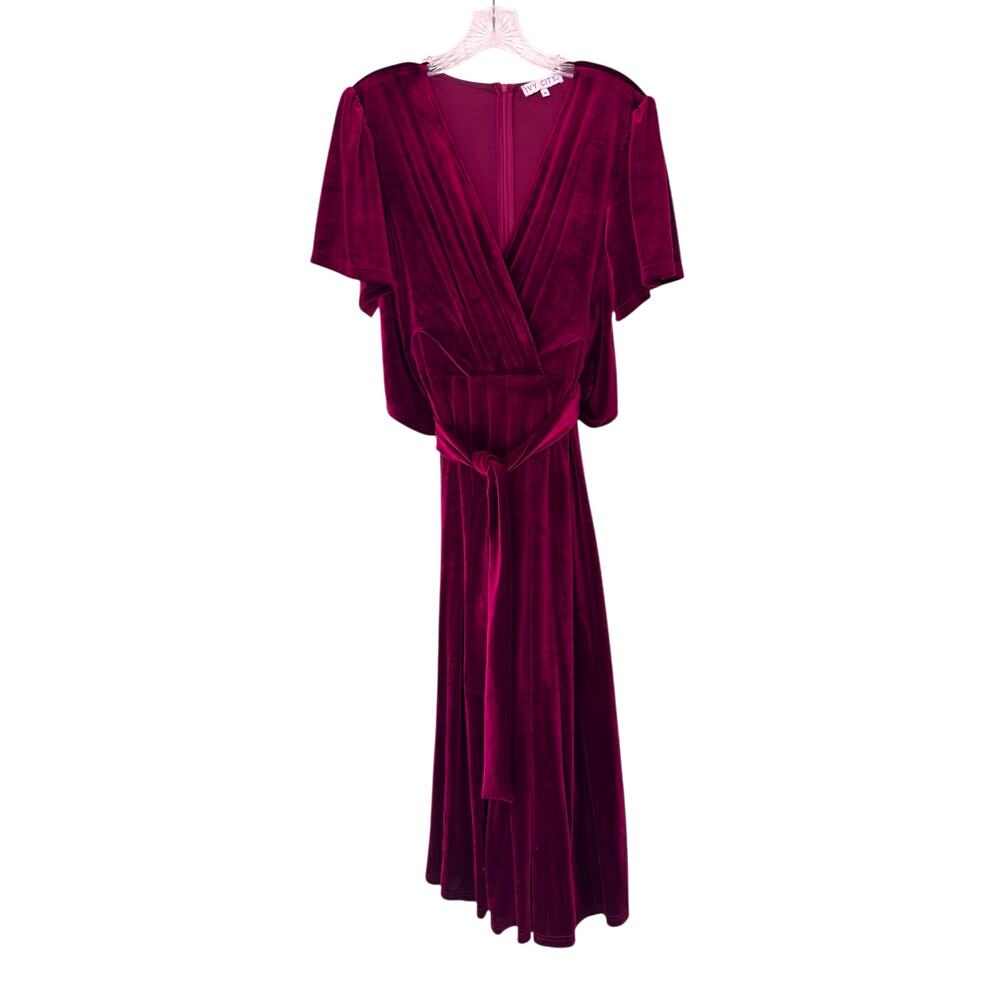 Ivy City Co.‎ Red Holiday Christmas Party Festive Velvet Midi Dress Medium